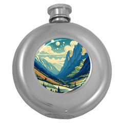 Mountains Nature Forest Landscape Round Hip Flask (5 Oz) by Salmanaz77