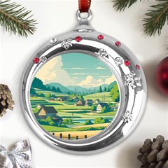 Countryside Meadow Rural Bloom Metal Snowflake Red Crystal Round Ornament by Salmanaz77