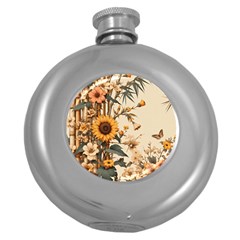 Sunflower Flowers Nature Trees Round Hip Flask (5 Oz) by Salmanaz77