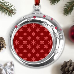 Illustrations Red Abstract Pattern Seamless Texture Metal Snowflake Red Crystal Round Ornament by Hannah976