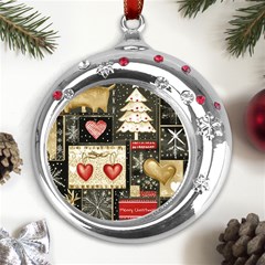 Christmas Reindeer Metal Snowflake Red Crystal Round Ornament by Posterlux