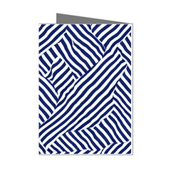 Blue And White Abstract Stripes Mini Greeting Cards (pkg Of 8) by SpinnyChairDesigns