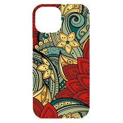 Pattern Shape Colorful Flower Leaves Iphone 15 Black Uv Print Pc Hardshell Case by Posterlux