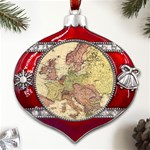 Retro Old Vintage Map Of Europe Metal Snowflake And Bell Red Ornament Front