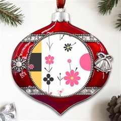  Minimalist Pattern With Simple Lines,flower And Shapes, Creating A Clean And Modern Metal Snowflake And Bell Red Ornament by myclothy