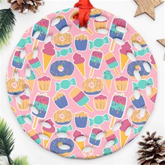 Ice Cream Donut Sweets Candie Ornament (round Filigree) by Apenda