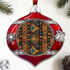 Tribal Chic Metal Snowflake And Bell Red Ornament by pollyparadiseartshop