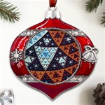 Fractal Triangle Geometric Abstract Pattern Metal Snowflake And Bell Red Ornament Front