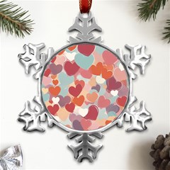 Valentines Day Hearts Romance Love Metal Small Snowflake Ornament by Posterlux