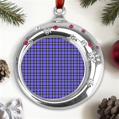 Blue Tartan Plaid 1 Metal Snowflake Red Crystal Round Ornament by dressshop