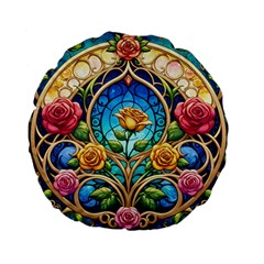 Roses Floral Stained Glass Vibrant Standard 15  Premium Flano Round Cushions by Grandong