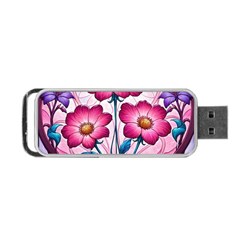 Fantasy Pink Flowers Stained Glass Portable Usb Flash (one Side) by Grandong