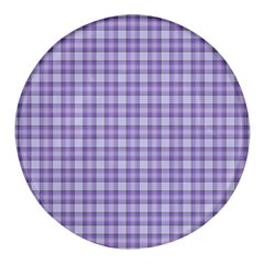 Purple Plaid Tartan 2 Round Glass Fridge Magnet (4 Pack) by dressshop