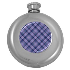 Purple Plaid Tartan 1 Diagonal Round Hip Flask (5 Oz) by dressshop