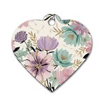 Flowers Pattern Floral Dog Tag Heart (Two Sides) Front