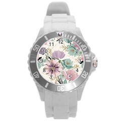 Flowers Pattern Floral Round Plastic Sport Watch (l) by Sabxi