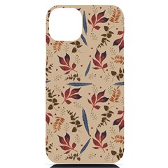 Leaves Pattern Teal Seamless Fall Iphone 14 Plus Black Uv Print Pc Hardshell Case by Sabxi