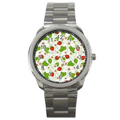 Strawberry Fruit Pattern Leaves Sport Metal Watch by Sabxi