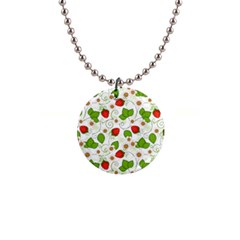 Strawberry Fruit Pattern Leaves 1  Button Necklace by Sabxi