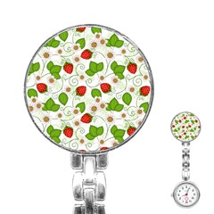 Strawberry Fruit Pattern Leaves Stainless Steel Nurses Watch by Sabxi