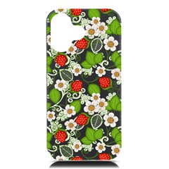 Strawberry Fruit Pattern Leaves Iphone 16 Black Uv Print Pc Hardshell Case by Sabxi