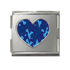 Blue Camouflage Pattern Mega Link Heart Italian Charm (18mm) by kyorashop23