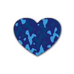 Blue Camouflage Pattern Rubber Coaster (heart) by kyorashop23