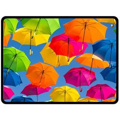 Umbrella, Colorful, Positive, Sky, Rainbow Fleece Blanket (large) by kyorashop23