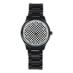 Pattern Checkered Squares Black White Pattern Stainless Steel Round Watch by Sabxi