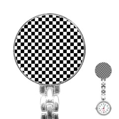 Pattern Checkered Squares Black White Pattern Stainless Steel Nurses Watch by Sabxi