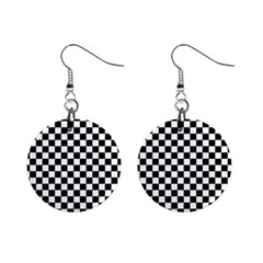 Pattern Checkered Squares Black White Pattern Mini Button Earrings by Sabxi