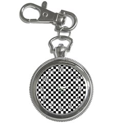 Pattern Checkered Squares Black White Pattern Key Chain Watches by Sabxi