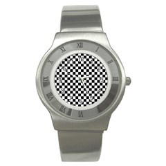 Pattern Checkered Squares Black White Pattern Stainless Steel Watch by Sabxi