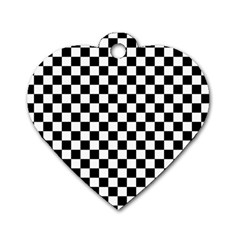 Pattern Checkered Squares Black White Pattern Dog Tag Heart (one Side) by Sabxi