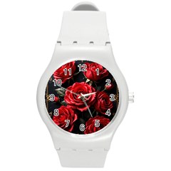 Red Roses Round Plastic Sport Watch (m) by Sabxi