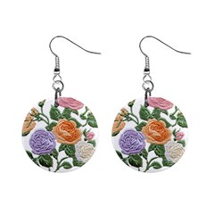 Embroidery Roses Floral Design Mini Button Earrings by Sabxi