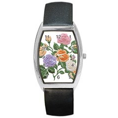 Embroidery Roses Floral Design Barrel Style Metal Watch by Sabxi