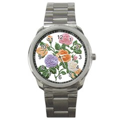 Embroidery Roses Floral Design Sport Metal Watch by Sabxi