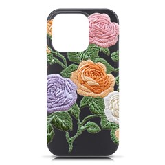 Embroidery Roses Floral Design Iphone 16 Pro Black Uv Print Pc Hardshell Case by Sabxi