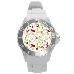 Pattern Seamless Texture Fruit Round Plastic Sport Watch (l) by Sabxi