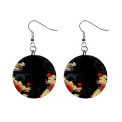 Korean Art Flowers Asian Pattern Mini Button Earrings by Sabxi