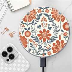 Retro Scandinavian Nordic Flowers Pattern 3 Wireless Fast Charger(white) by violetheavensky