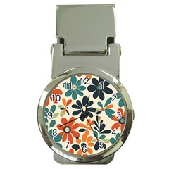 Retro Scandinavian Nordic Flowers Pattern 2 Money Clip Watches by violetheavensky