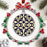 Royal Fractal Pattern 3 Metal X mas Wreath Ribbon Ornament Front