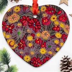 Mid Century Retro Floral 1970s 1960s Pattern 90 Ornament (heart) by violetheavensky