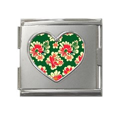 Retro 40s 50s Mexico Flowers Pattern 2 Mega Link Heart Italian Charm (18mm) by violetheavensky