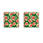 Retro 40s 50s Mexico Flowers Pattern 2 Cufflinks (Square) Front(Pair)