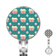 Retro 40s 50s Cupcake Pattern 2 Stainless Steel Nurses Watch by violetheavensky