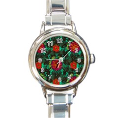 Mid Century Retro Floral 1970s 1960s Pattern 72 Round Italian Charm Watch by violetheavensky