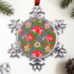 Mid Century Retro Floral 1970s 1960s Pattern 83 Metal Large Snowflake Ornament by violetheavensky
